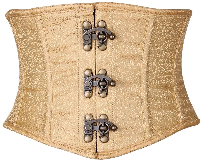 Sex toys with light texture-Top Drawer Gold Brocade Steel Boned Mini Cincher w/Clasps