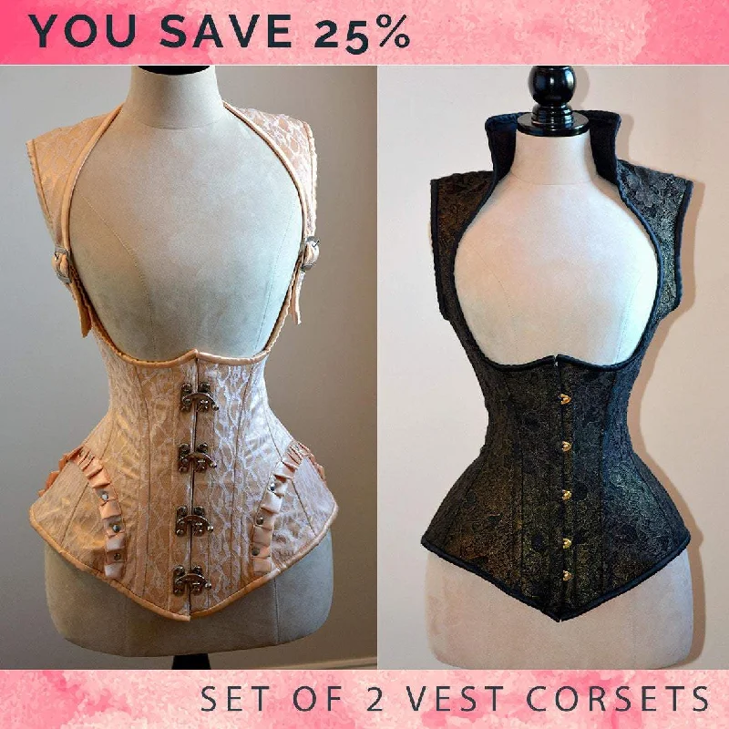 BDSM toy restraint dynamics-The set of 2 vests with collars: gothic black and steampunk corsets. Victorian, steampunk cheap corset, girlfriend's gift, historical corset