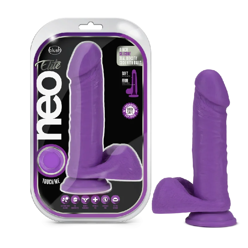 seed-dildo-Neo Elite By Blush® | Neon Purple: 8-Inch Long Dildo - Made with Purio™ Silicone & SensaFeel® Dual Density Realistic Technology