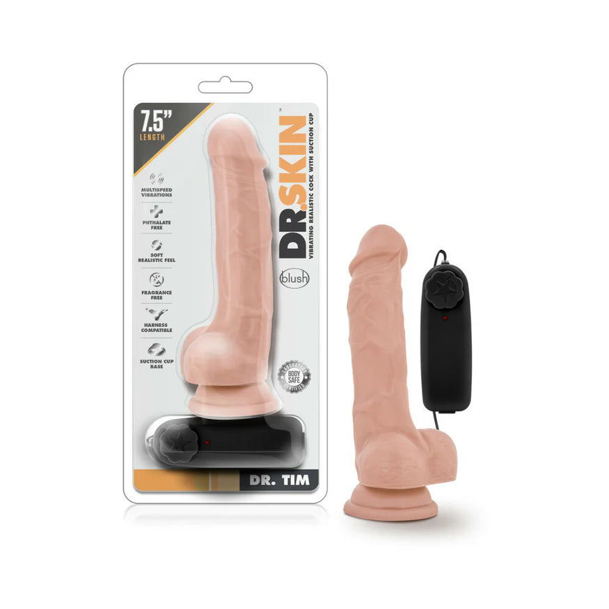 ash-dildo-Dr. Skin Silver Collection - Dr. Tim 7.5" Vibrating Dildo with Wired Remote Control