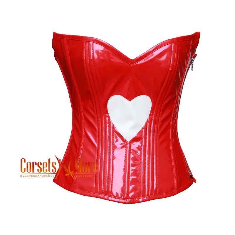 Corset in soft violet-CorsetsNmore Women’s Red And White PVC Leather Costume  Overbust Corset Top