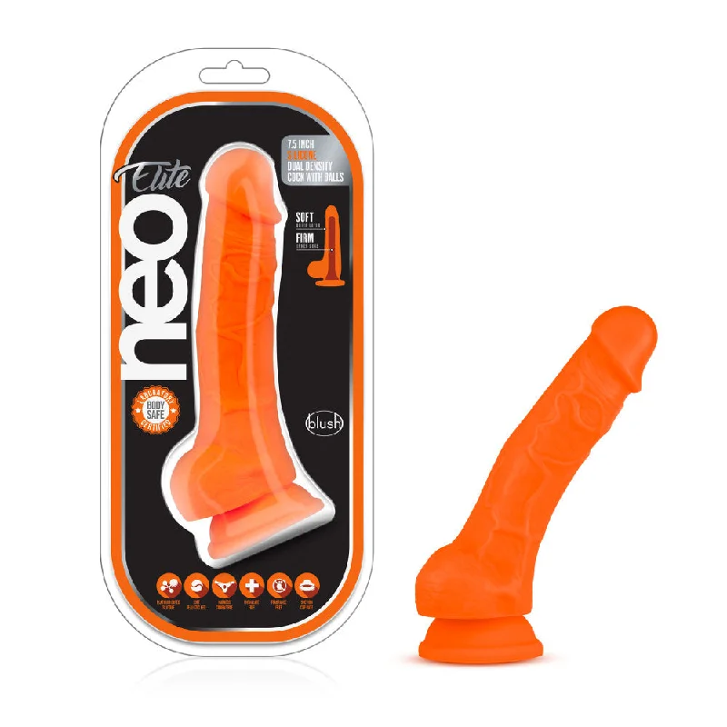 peach-dildo-Neo Elite By Blush® | Neon Orange: 7.5-Inch Long Dildo - Made with Purio™ Silicone & SensaFeel® Dual Density Realistic Technology