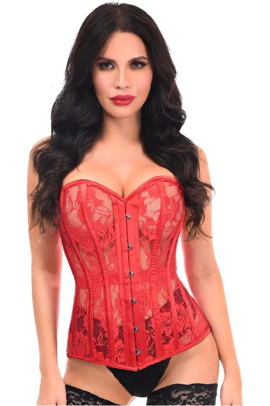 Corset for vintage glamour-Lavish Red Sheer Lace Over Bust Corset