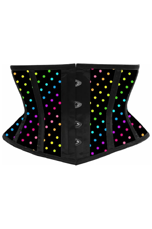 Corset for sleek contours-Lavish Rainbow Polka Dot Print Satin Mini Cincher Corset