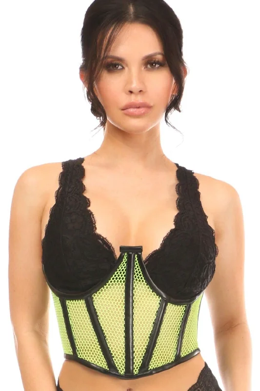 Mini wave clit toys-Neon Green Fishnet Underwire Open Cup Waist Cincher