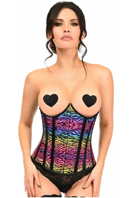 Corset for eye-catching style-Lavish Rainbow Print Underwire Open Cup Underbust Corset