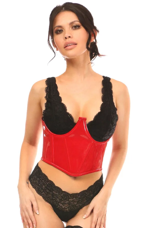 Flexible wave toys-Lavish Red Patent Open Cup Underwire Waist Cincher