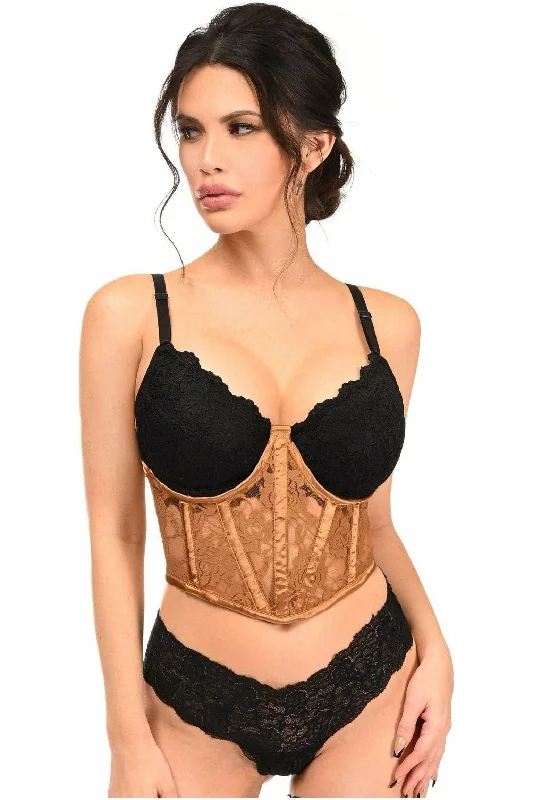 Corset for modern chic-Lavish Caramel Sheer Lace Underwire Waist Cincher Corset