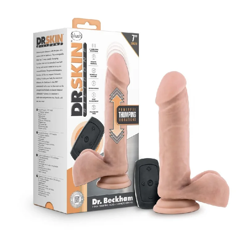 runway-dildo-Dr. Skin Silicone By Blush® | Dr. Beckham Vanilla 7.5-Inch Long Rechargeable Remote Control Vibrating Dildo With Suction Cup Base