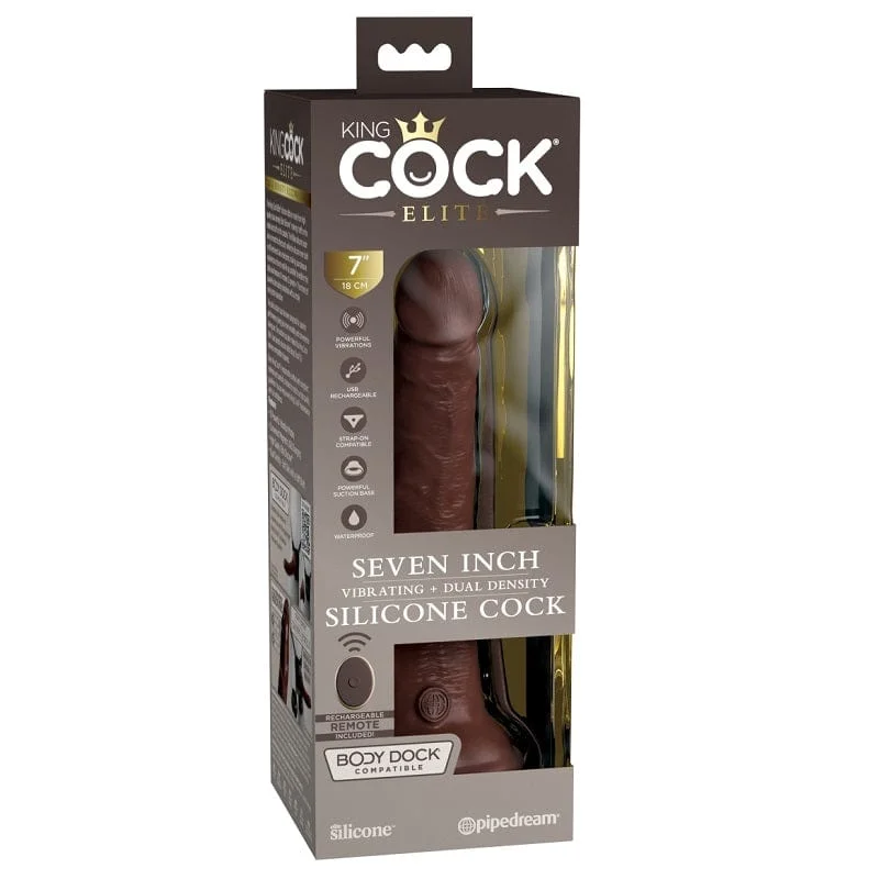 swank-dildo-Pipedream Products King Cock Elite 7” Vibrating Silicone Cock Brown