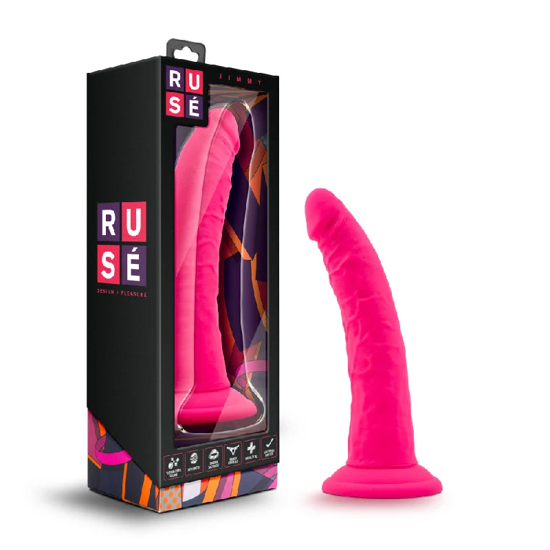 anchor-base-dildo-Ruse By Blush® | Jimmy Realistic Curved G-Spot Hot Pink 7.5-Inch Long Dildo With Suction Cup Base