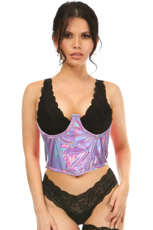 Vibrating wands with mild air-Lavish Lavender Holo Open Cup Underwire Waist Cincher