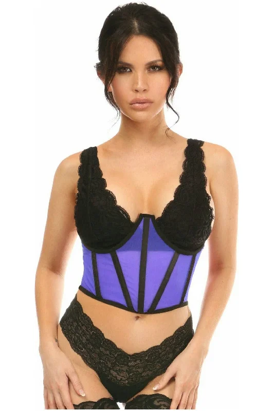 Vibrating rings with fine waves-Lavish Neon Blue Mesh Open Cup Waist Cincher