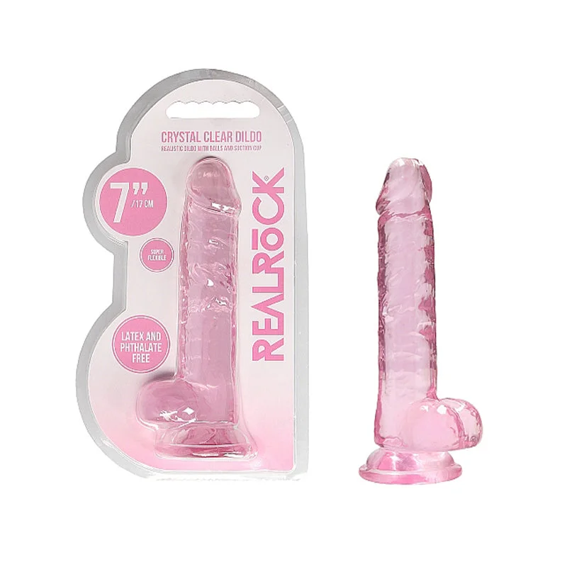 fuzzy-texture-dildo-Realrockrealistic Dildo With Balls 7" Pink