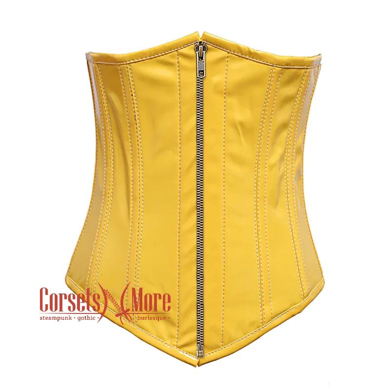 Corset for elegant allure-Yellow PVC Leather With Antique Zipper Gothic Long Underbust Waist Training Corset