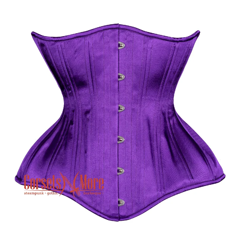 Corset dress for night style-Purple Satin Double Boned Burlesque Long Underbust Gothic Corset