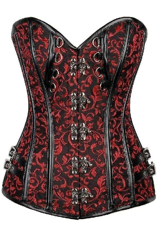 Vibrating rings for starters-Top Drawer Brocade & Faux Leather Steel Boned Corset