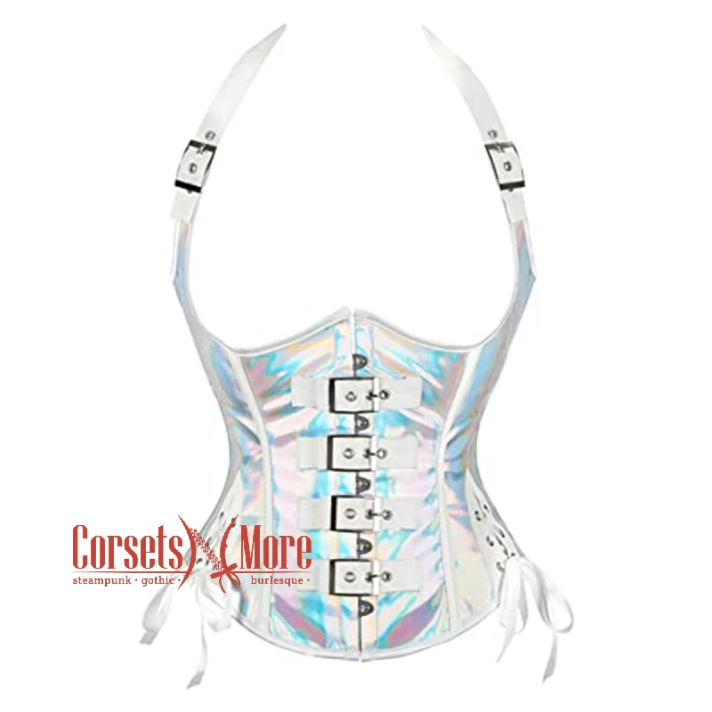 Corset for subtle chic-Holographic Leather Halter Neck Underbust Bustier Corset