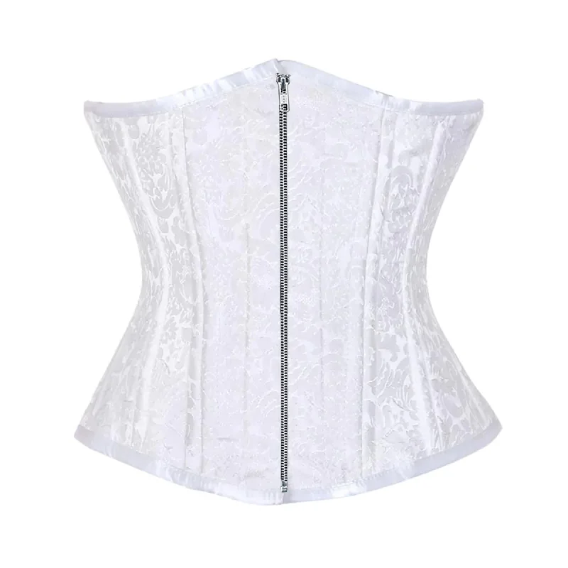 Corset in light emerald-White Brocade Double Bone Front Silver Zipper Gothic Underbust Bustier Corset