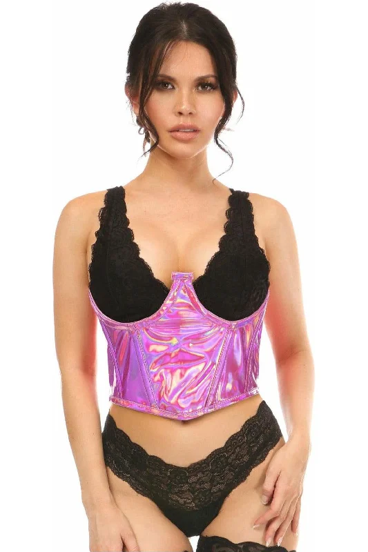 Silent pulse air dildos-Lavish Fuchsia Holo Open Cup Underwire Waist Cincher