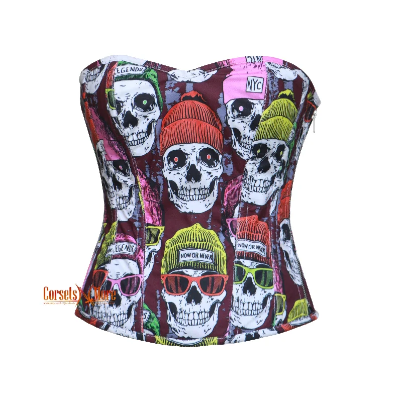 Corset with lace piping-Skull Printed gothic Overbust Cotton Corset Costume