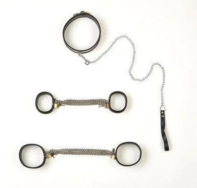 BDSM toy collar intensities-5-Piece Steel Band Bondage Set - Small