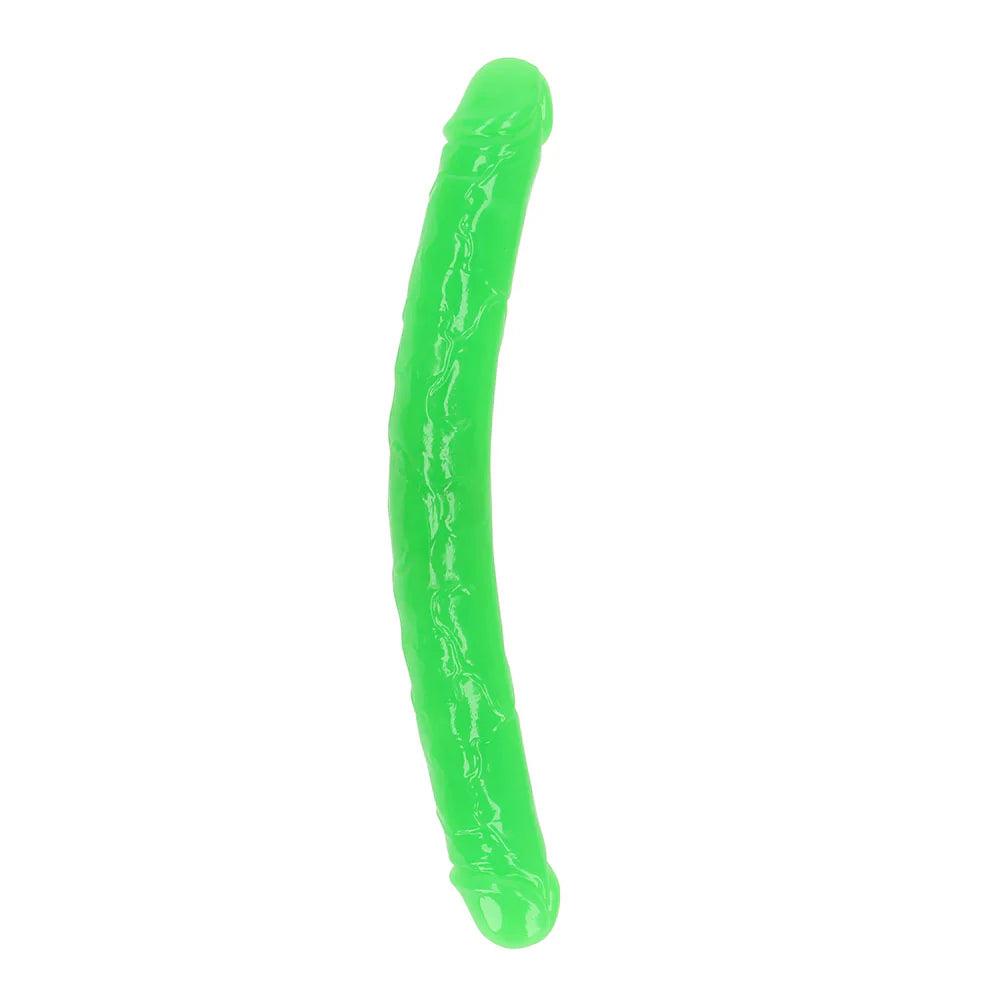 backpack-dildo-Shots RealRock Glow in the Dark Double Dong 15 in. Dual-Ended Dildo