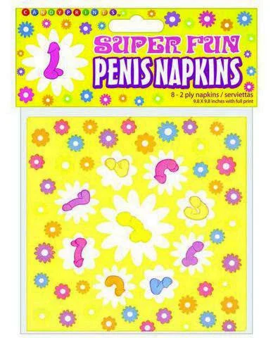 Sex toys with mild ridges-Super Fun Penis Party Napkins 2 Ply- 8 Count