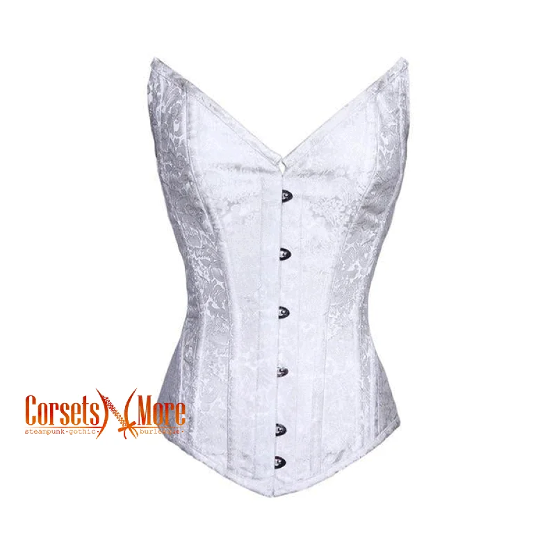 Corset dress in rich aqua-CorsetsNmore Women’s White Brocade Burlesque Overbust Gothic  Corset