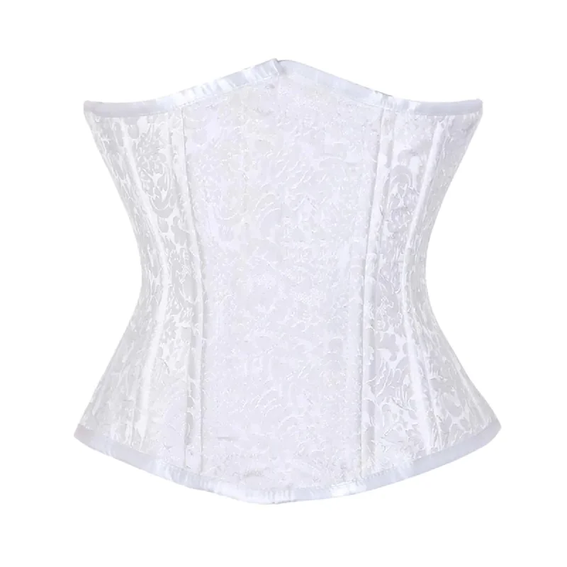 Corset dress in pale cerise-White Brocade Double Bone Front Closed Gothic Underbust Bustier Corset