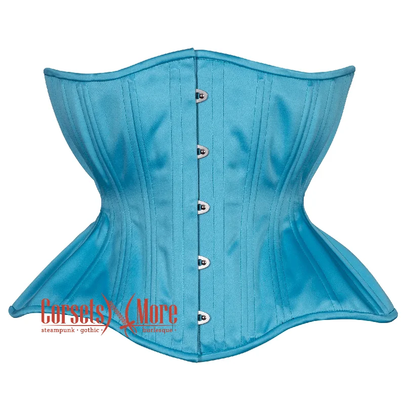 Corset for elegant contours-Turquoise Satin Double Boned Burlesque Long Underbust Gothic Corset