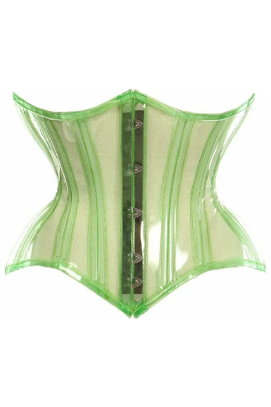 Corset top with ruffled trim-Lavish Green Clear Curvy Underbust Waist Cincher Corset