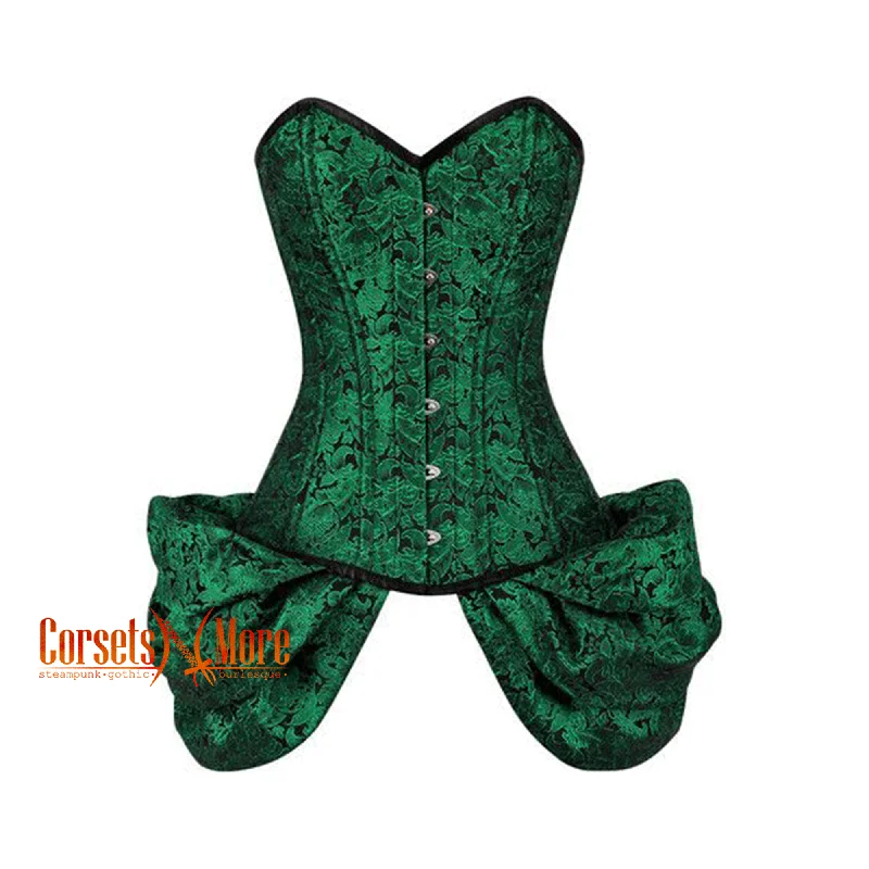 Corset for refined glamour-CorsetsNmore Women’s Green And Black Brocade With Side  Bounce Burlesque Overbust Gothic Corset