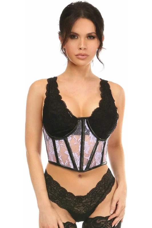 Silent pulse air clit toys-Lavish Sheer Lavender Lace & Faux Leather Open Cup Waist Cincher