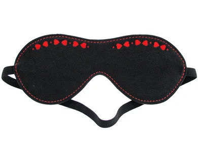 BDSM toy chain performances-Leather Blindfold with Heart Inlay Black