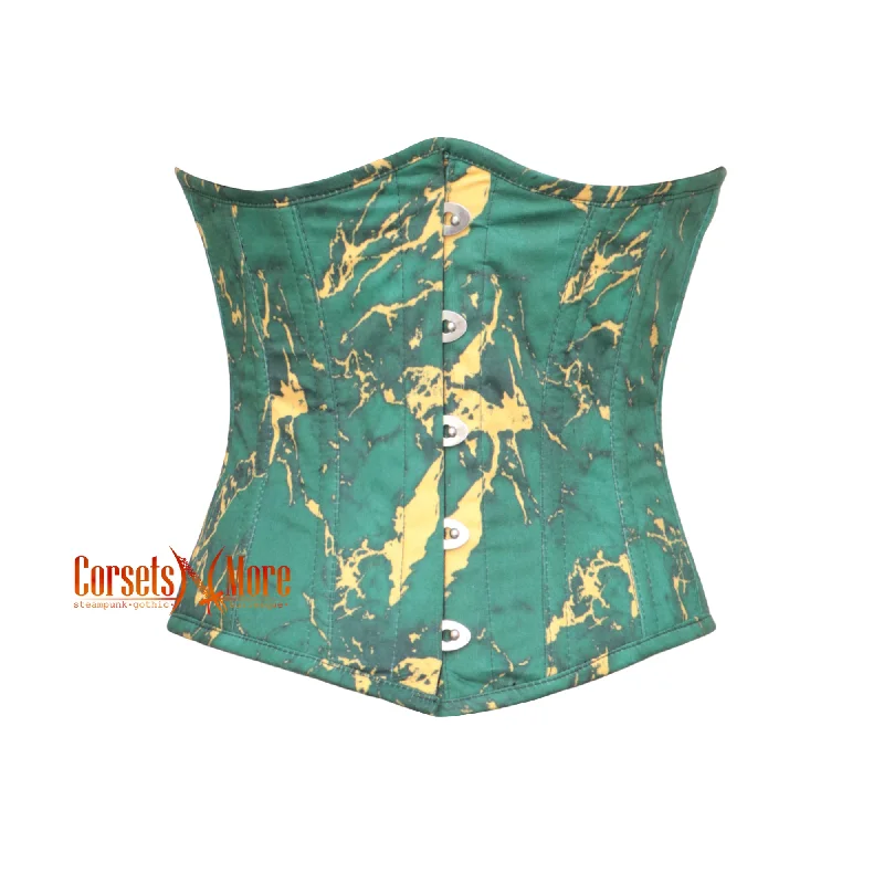 Corset dress for evening glamour-Aurelia Verdant Emerald Green With Golden Touch Cotton Plus Size Underbust Corset Top