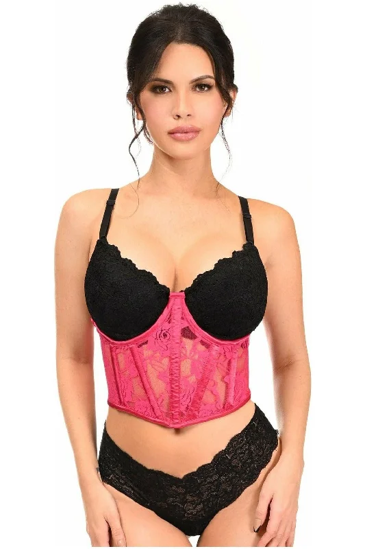 Corset top with ruched detailing-Lavish Fuchsia Sheer Lace Underwire Waist Cincher Corset