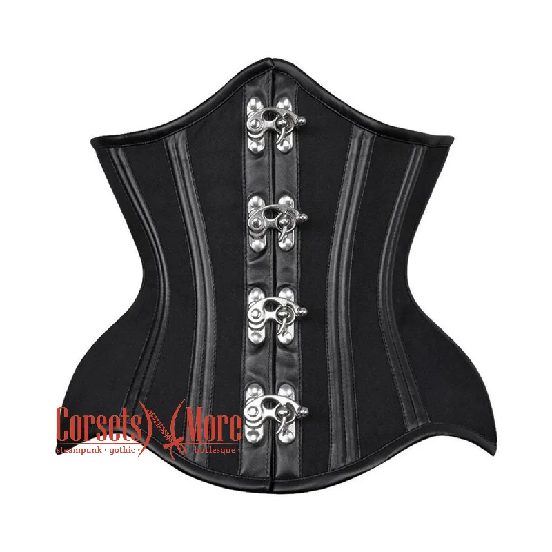 Corset top with floral trim-Black Cotton Steel Boned Faux leather Underbust Gothic Corset