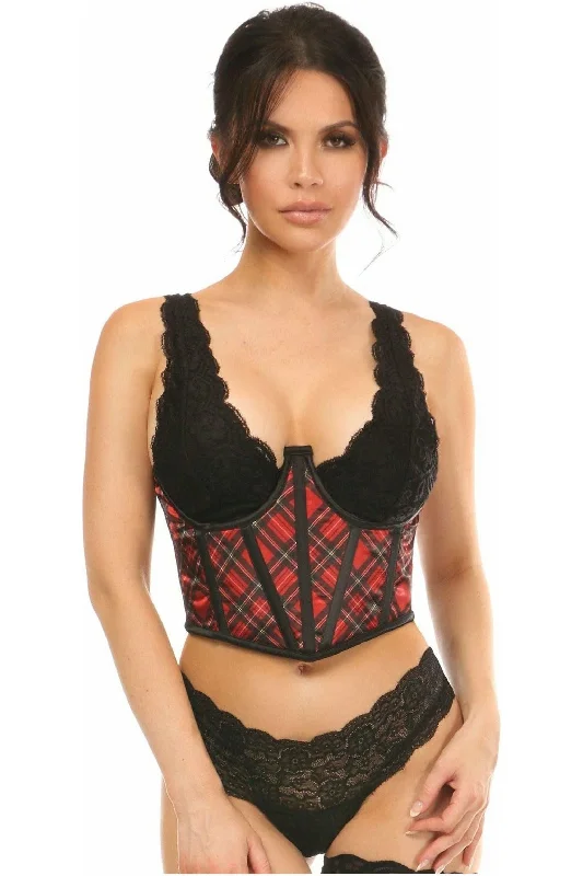 Silicone clit pulse vibes-Lavish Red Plaid Satin Open Cup Waist Cincher