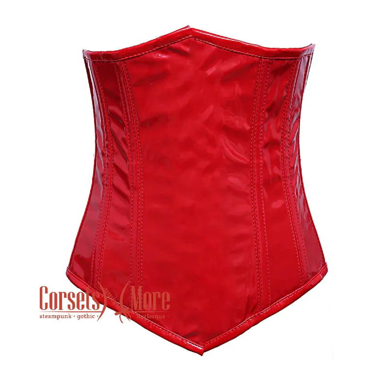 Corset dress for evening allure-Red PVC Leather Long Underbust Steampunk Corset