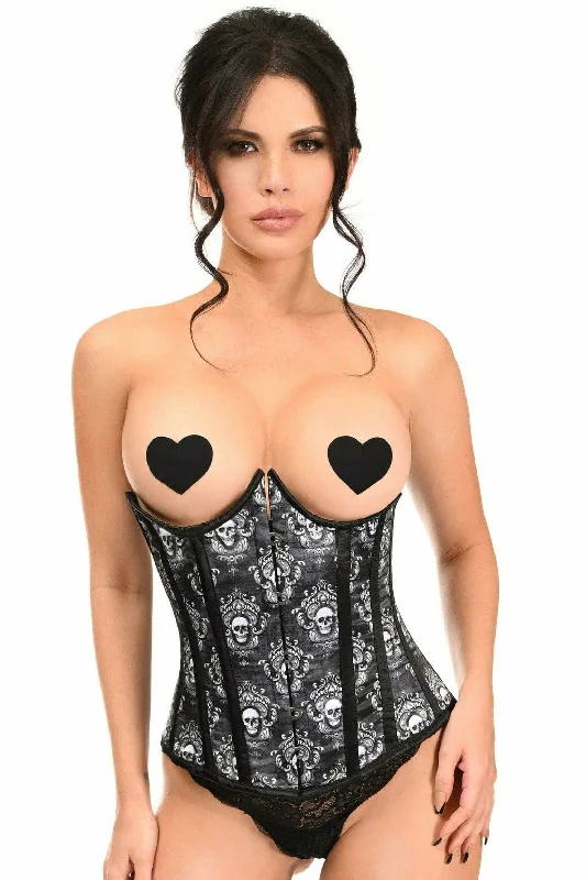 Silicone G-spot toys-Lavish Black Skull Print Underwire Open Cup Underbust Corset