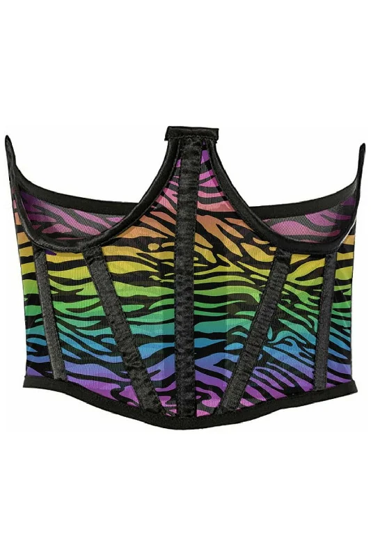 Sex toys for erotic delight-Lavish Rainbow Animal Print Mesh Open Cup Waist Cincher