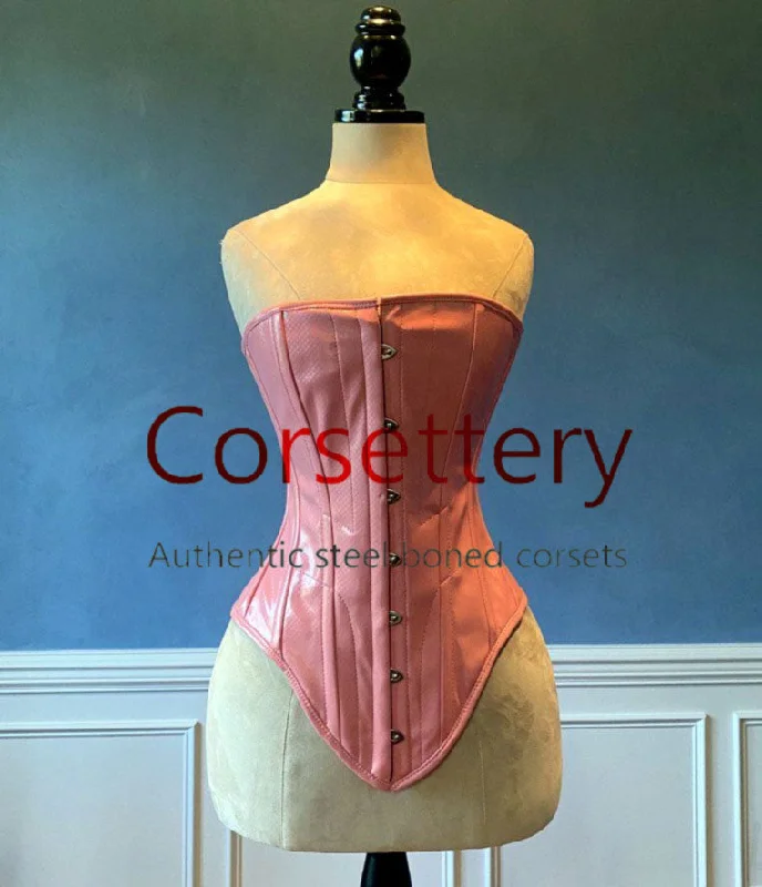 Corset for graceful allure-Fake pink leather Edwardian pattern PVC corset. Steelbone custom corset, renaissance, gothic, steampunk, bespoke, victorian