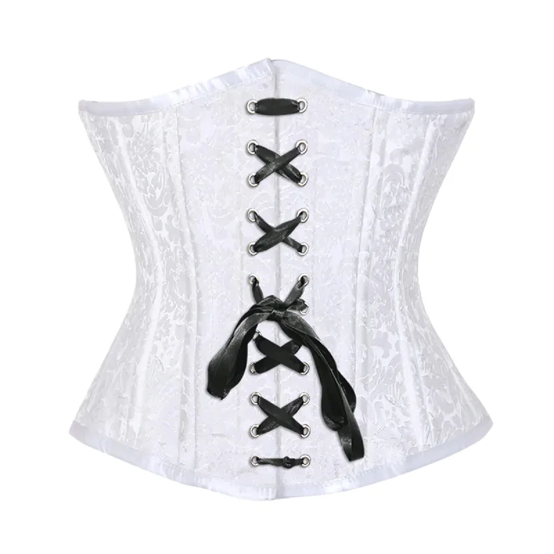 Corset for timeless shaping-White Brocade Double Bone Front Black Ribbon Gothic Underbust Bustier Corset