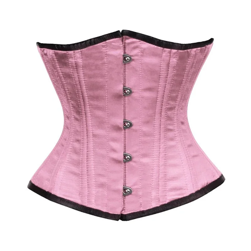 Corset dress in pale emerald-Baby Pink Satin Double Bone Front Silver Busk Gothic Underbust Bustier Corset