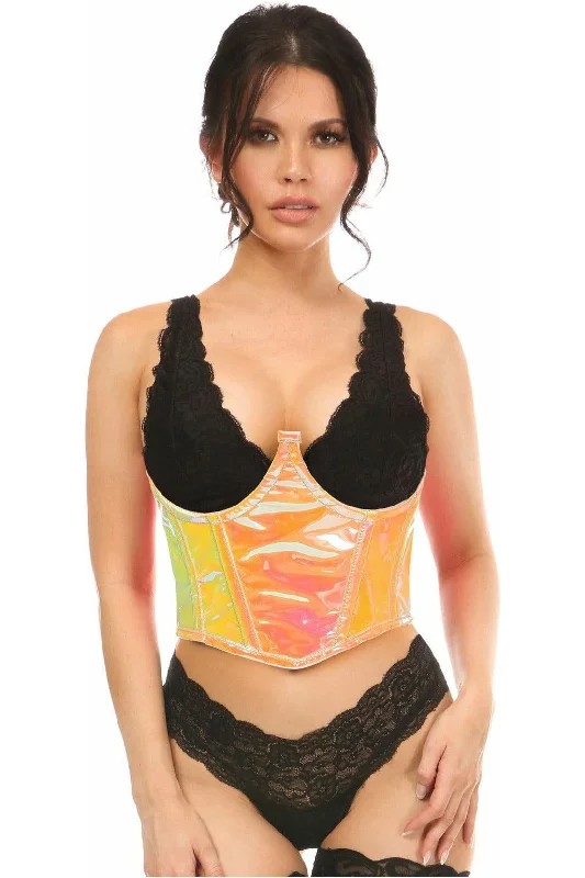 Vibrating wands with light air-Lavish Pink/Yellow Holo Open Cup Underwire Waist Cincher