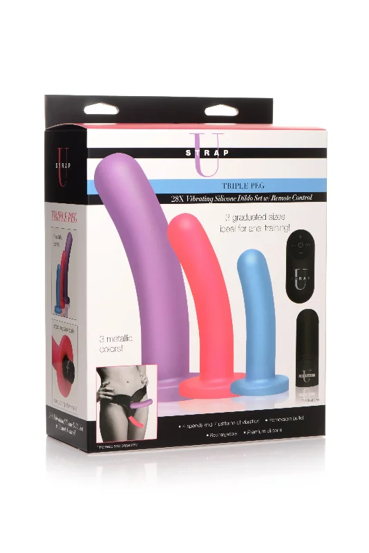 Vibrator easy cling-Triple Peg 28x Vibrating Silicone Dildo Set With Remote