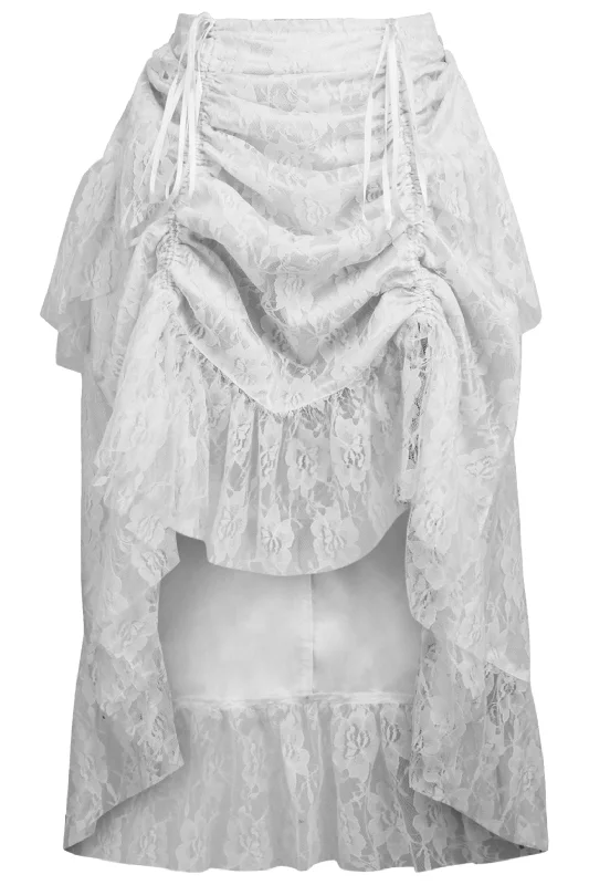 Sex toys with calm ridges-White Lace Adjustable High Low Bustle Skirt