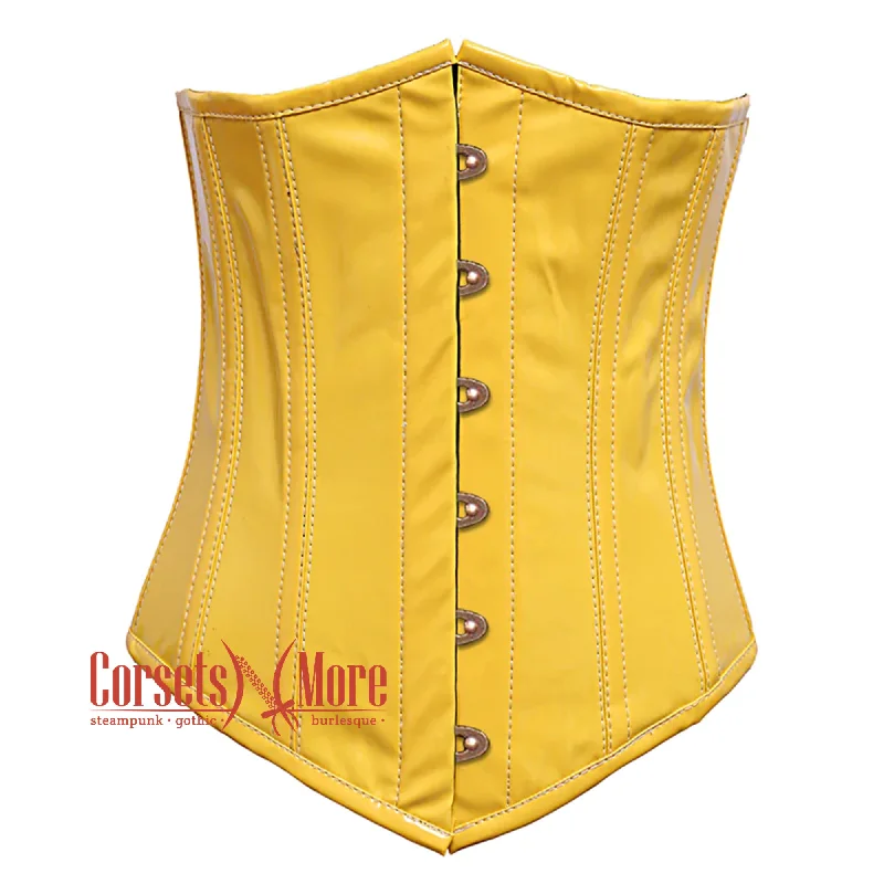 Corset with sheer edging-Yellow PVC Leather With Front Antique Busk Gothic Long Underbust Waist Training Corset