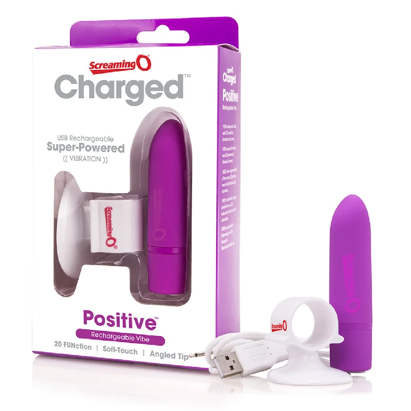 Vibrator no whisper-Screaming O 20 Function POSITIVE Rechargeable Purple Bullet Vibrator with Finger Cradle